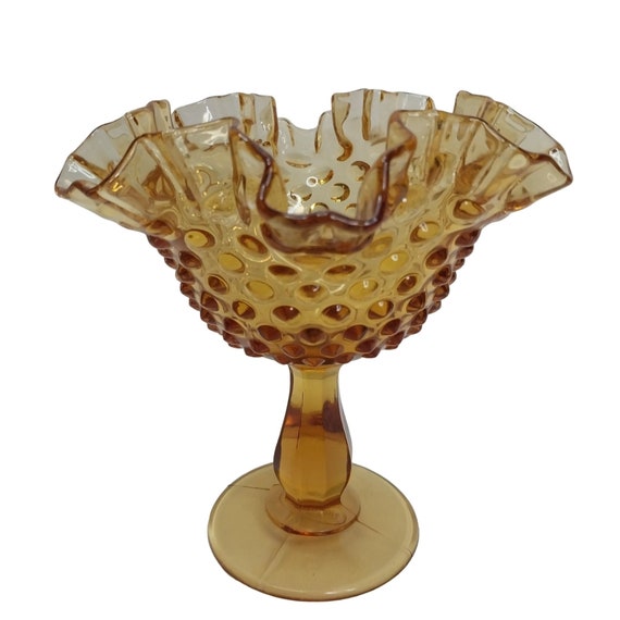 【値下げ・美品】アメリカ　フェントン社イエローガラス、コンポート台 ヴィンテージ フェントン ガラス コンポート 台座付き イエロー