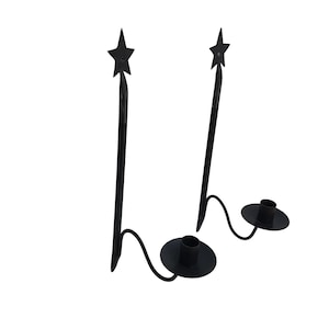 Star Sconce Black Wrought Iron Metal Wall Candle Holders Set Pair Rustic