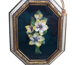 Capodimonte Shadow Box Yellow Roses Hand Painted Italy