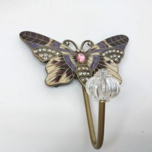 Brass Butterfly Wall Hook Crystal Knob & Rhinestones Towel Hook Key Rack