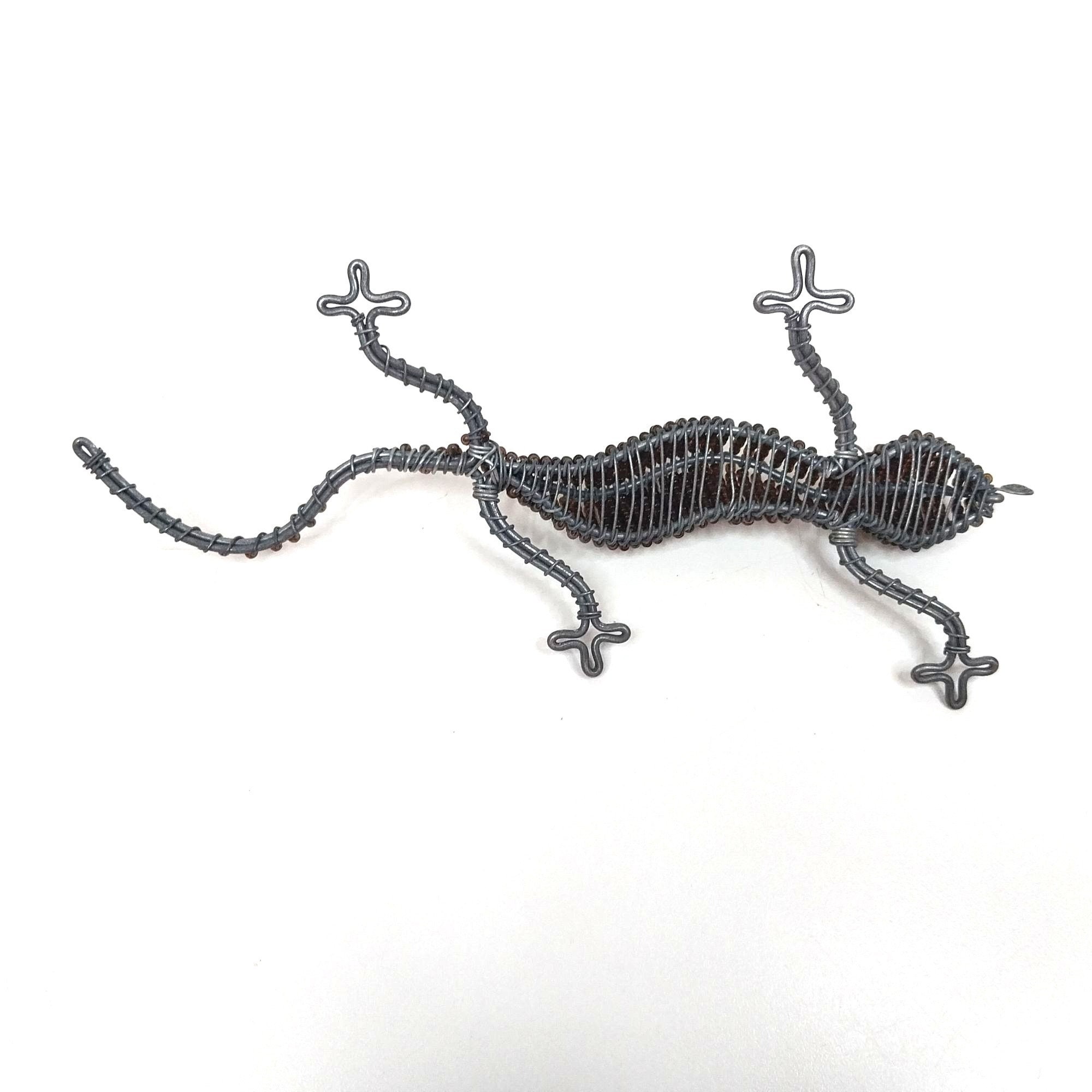 Artisan Handmade Beaded Wire Lizard Gecko Sculpture Orange Brown Home ...