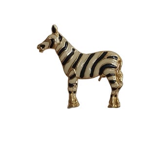 Zebra Enamel Gold-Tone Brooch Pin