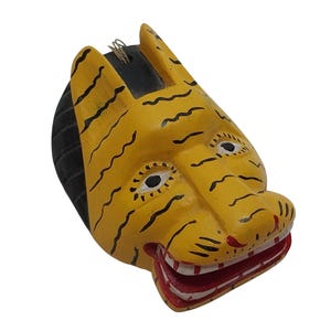 Handmade Wooden Mexican Folk Art Tiger Mask Wall Hanging Decor Ornament 3.5&quot;