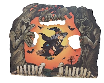 Vintage Hallmark Halloween Pop Up Die Cut 3D Decoration Witch & Bats NOS Card Board Cut Out