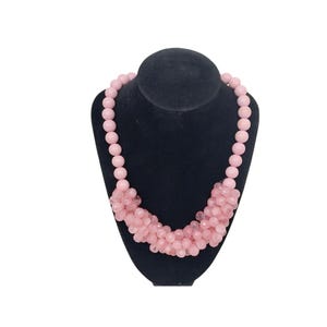 Pink Beaded Statement Necklace Layered Adjustable Chain Lobster Clasp Chunky
