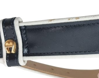 Etienne Aigner Black & White Leather Belt With Gold-tone  display picture 2