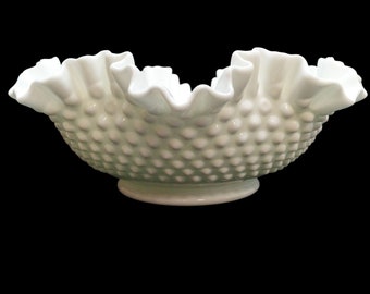 Vintage Fenton Bowl Hobnail White Milk Glass 11&quot;