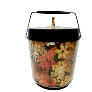 Vintage West Bend Thermo-Serve Floral Ice Bucket with Lid & Handle Mid Century