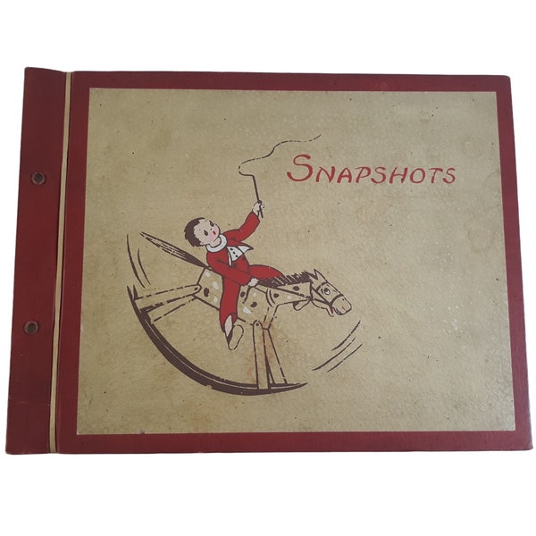 Vintage Empty Photo Album Boy on Rocking Horse 10.5" x 8"