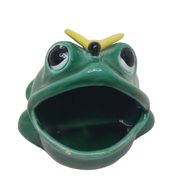 Vintage Green Frog Ceramic Sponge Holder Caddy Kitchen Decor Kitch Hand Painted