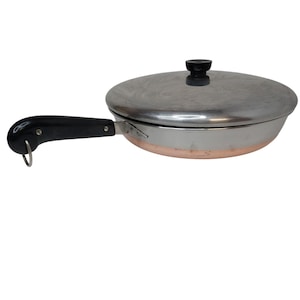 Vintage Revere Ware Double Ring Copper Bottom Skillet & Lid 12-Inch Frying Pan
