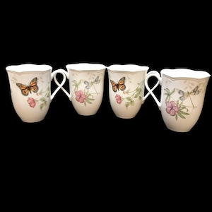 Lenox Butterfly Meadow Porcelain Mugs Set Of 4