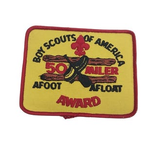 Boy Scouts Vintage Patch BSA 50 Miler Award Patch Afoot Afloat Red & Yellow