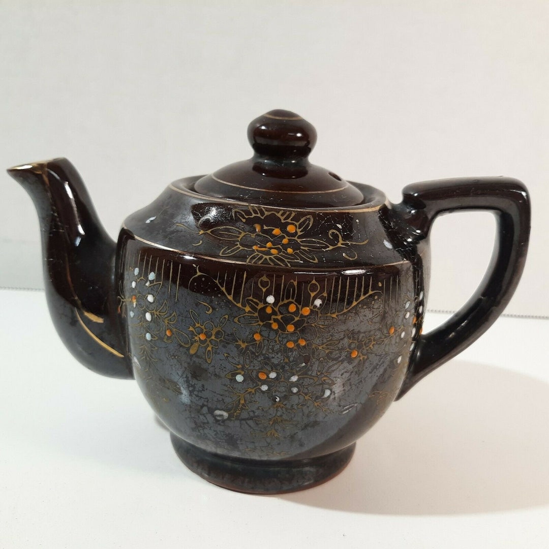 Moriage Redware Teapot With Lid Hand Painted Gold Trim Japan Etsy