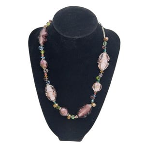Vintage Premier Designs Beaded Necklace Pink Purple Glass Foil Beads Adjustable