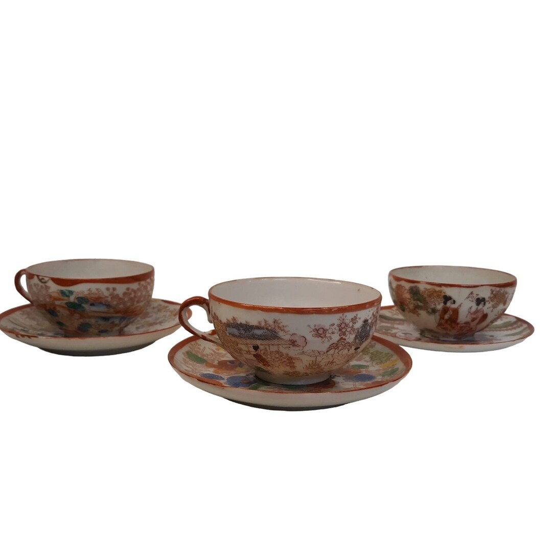 Japanese Geisha Imari Tea Cups Set of 3 Etsy