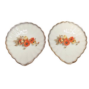 Vintage Edwin Knowles Orange Poppies Floral Trinket Dishes Scalloped Edges Set 2
