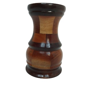 Vintage Handcrafted Vase Artisan Made Turned Wood Segmented Walnut 6&quot; #2