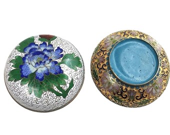 VTG 七宝焼き 小物入れ ジュエリーボックス ブルー レッド 花柄