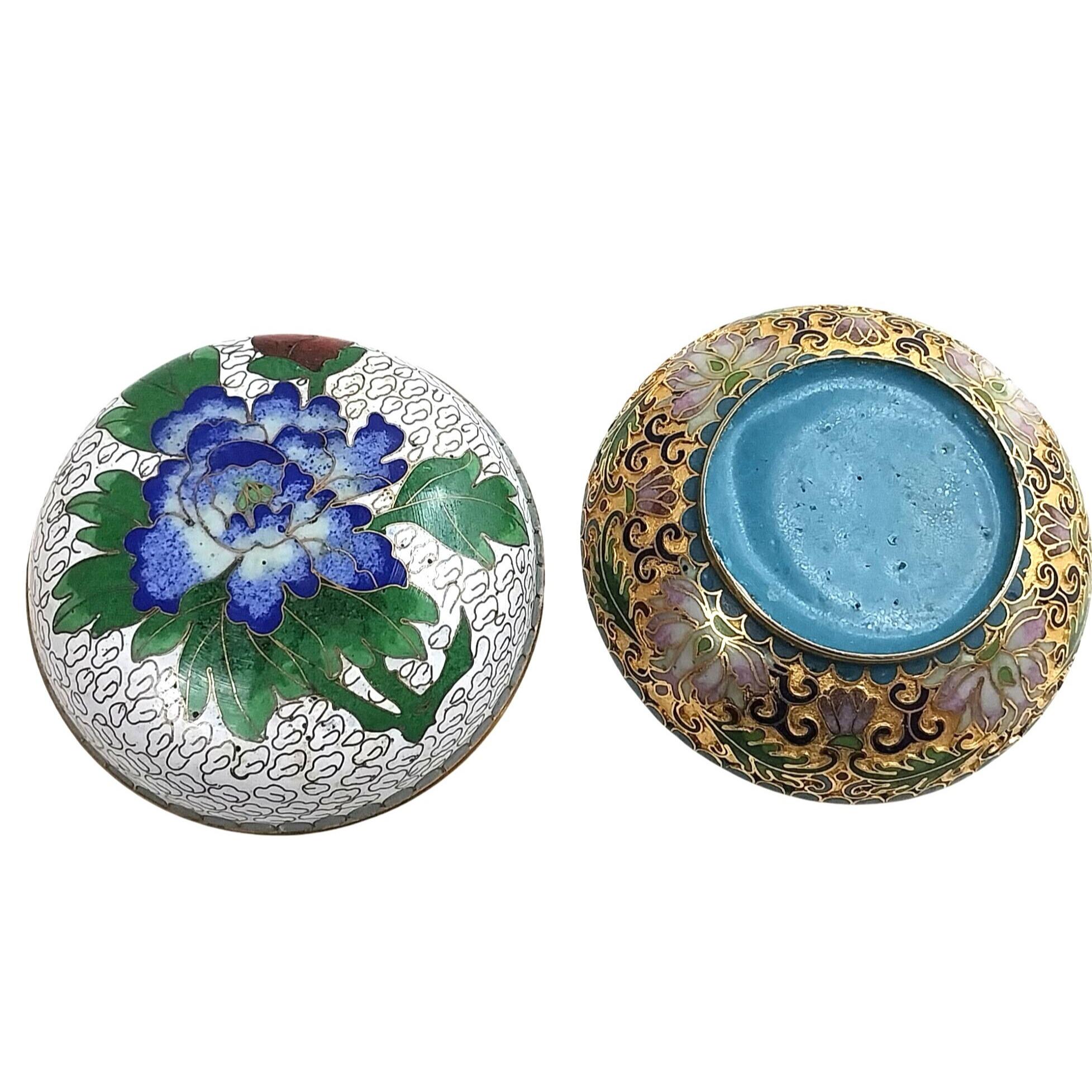 VTG 七宝焼き 小物入れ ジュエリーボックス ブルー レッド 花柄