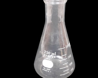 Corning Pyrex #4980 Erlenmeyer glazen fles met smalle opening 250 ml, single Made USA