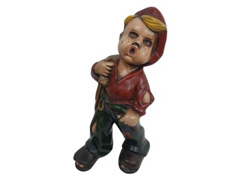 Vintage Hand Painted Ceramic Merry Wanderer Boy Figurine Hobo 10" Tall