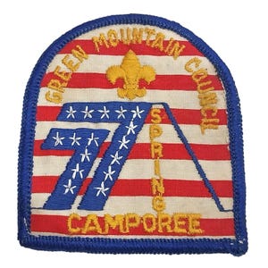 Harcerze BSA Vintage Green Mountain Council 1977, haftowana naszywka Camporee