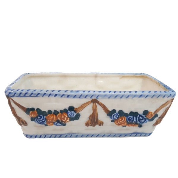 Hand Painted Butter Dish Trinket Box Made in Occupied Japan Orange Blue Flowers