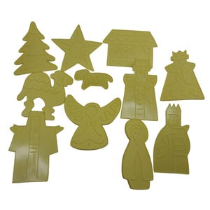 Yellow Plastic Nativity Cookie Cutters 11-Piece Set Magi Baby Jesus Mary Joseph