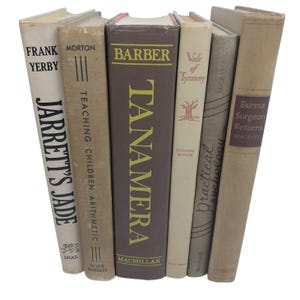 Vintage & Antique Book Lot of 6 Hardcover Beige Brown Gold Decor Book Collection