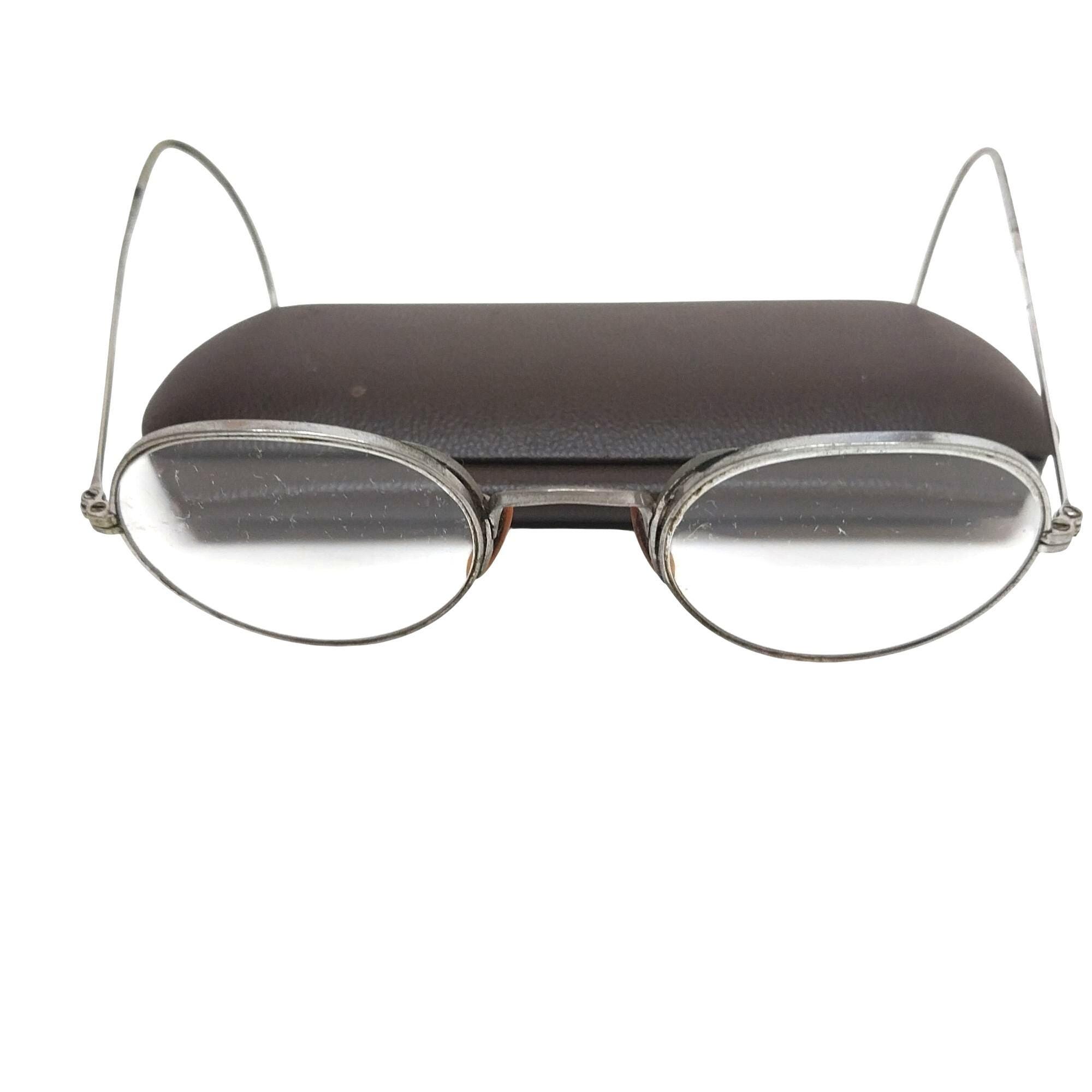 Antique Wire-rim Bifocal Glasses With Velvet-lined Metal 