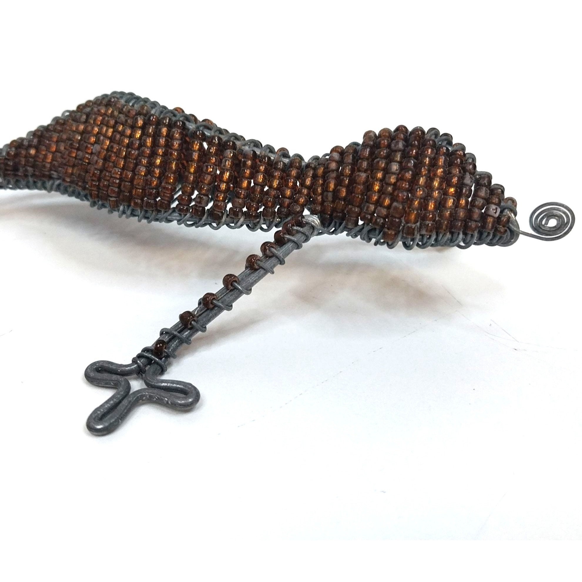 Artisan Handmade Beaded Wire Lizard Gecko Sculpture Orange Brown Home ...
