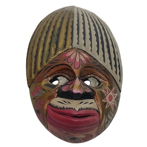 Handmade African Tribal Wooden Mask Wall Art 6.5&quot; Handpainted Carved Colorful
