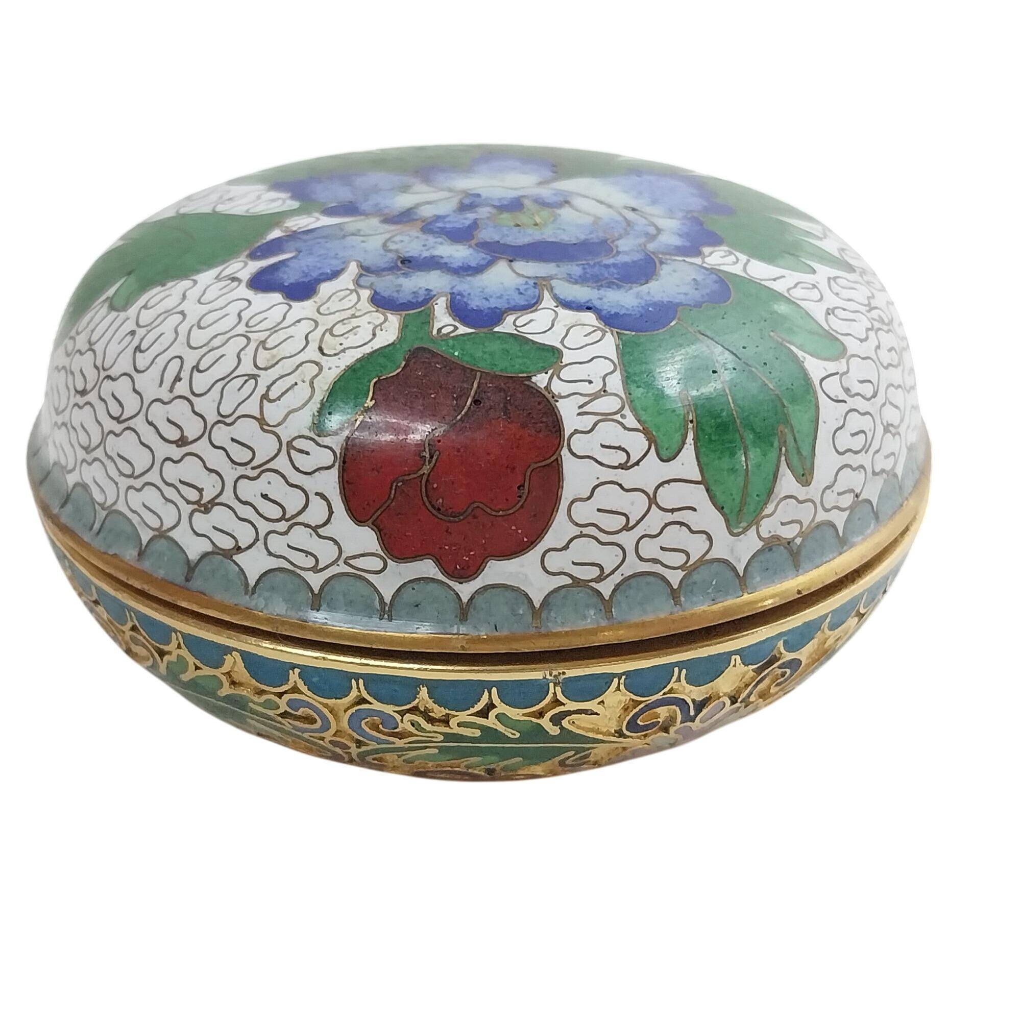 VTG 七宝焼き 小物入れ ジュエリーボックス ブルー レッド 花柄