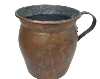 Antique Hand-Hammered Dovetail Copper Water Jug With Handle #2