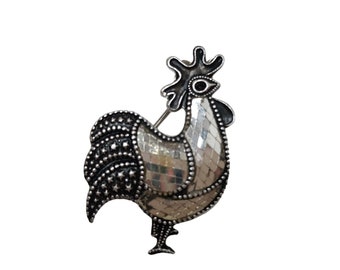Vintage Art Deco Rooster Pin Brooch Made in Japan Silver Tone AS IS