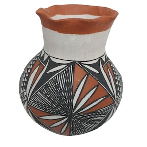 Handcrafted Acoma Pueblo Pottery Vase Geometric Design Connie Leno Peggy Garcia AS IS