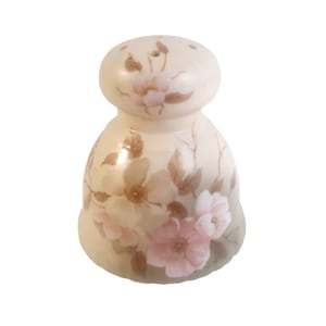 Antique Victorian Muffineer 3.5&quot; Tall Beige Porcelain Fluted Pink & White Flowers