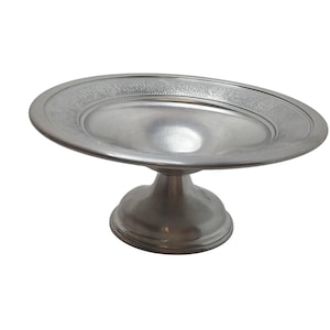 Vintage Preisner Pewter Compote Dish Pedestal Bowl Floral Etched Design 2360