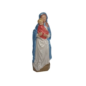 Hand Painted Chalkware Madonna of The Street Virgin Mary Baby Jesus Statue 1977