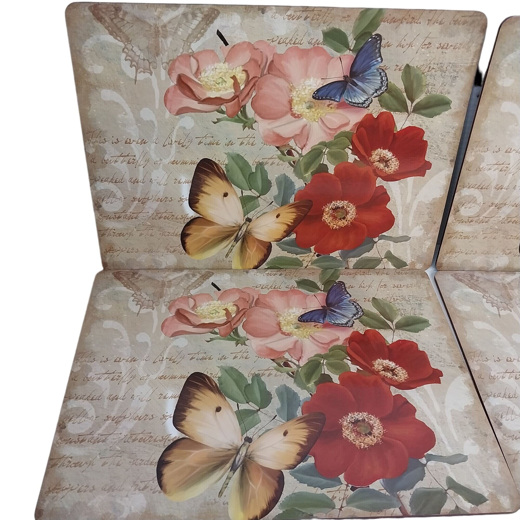 Pimpernel Cork Backed Placemats Set of 4 Butterflies Pink Red Flowers