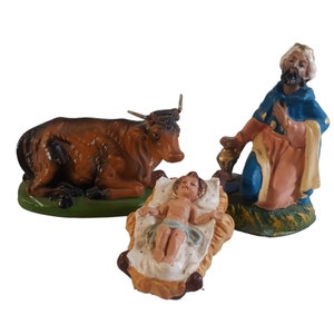 Vintage Italien Krippe 3er Set Figuren Keramik Drei Könige Heilige Drei Könige Ochsen Weihnachten