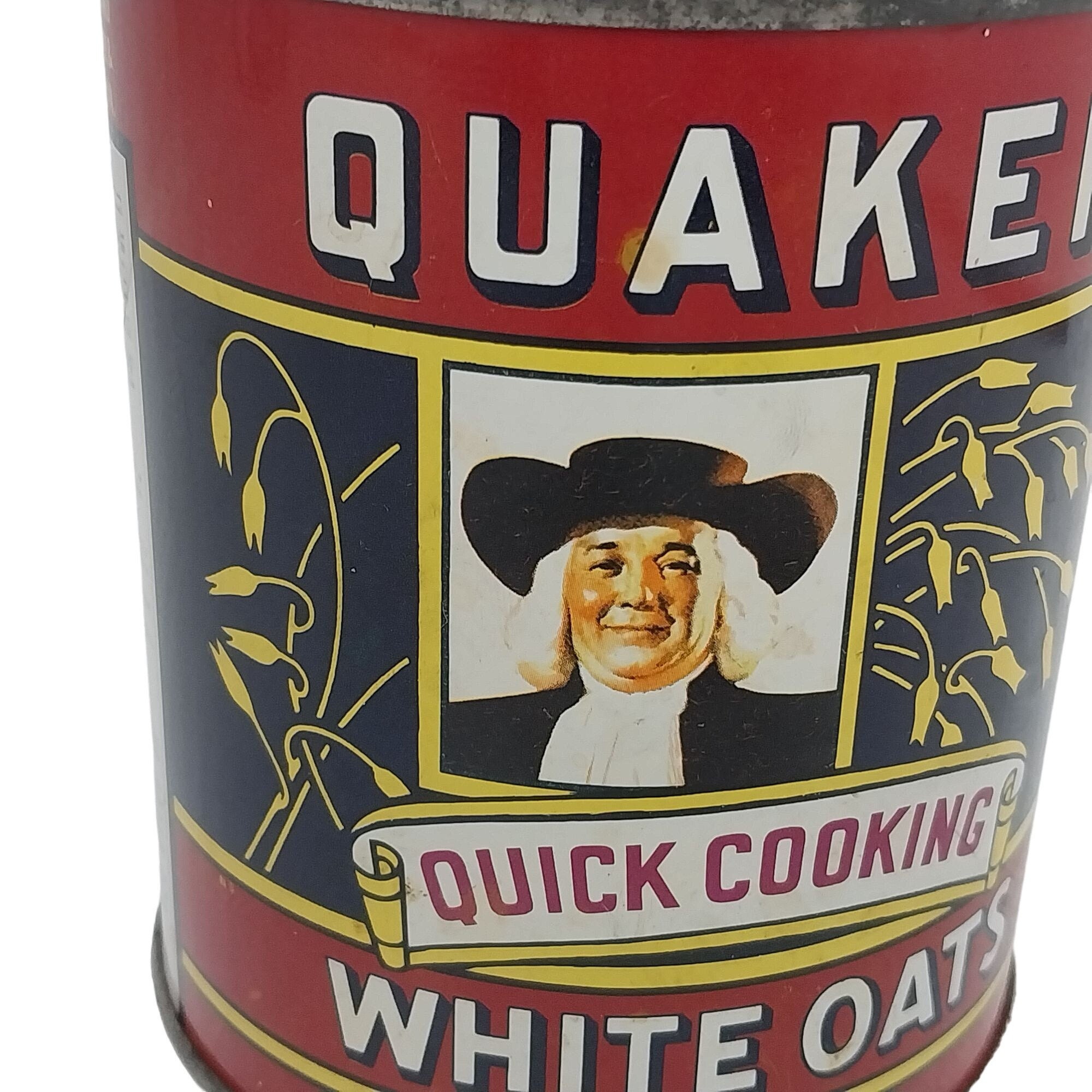 Quaker White Oats Quick Tin Label in English Arabic French Italian