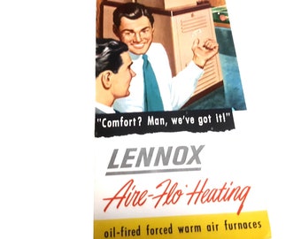 Vintage Lennox Print Paper Advertisement Flyer 1950s Aire Flo Heating Tri Fold