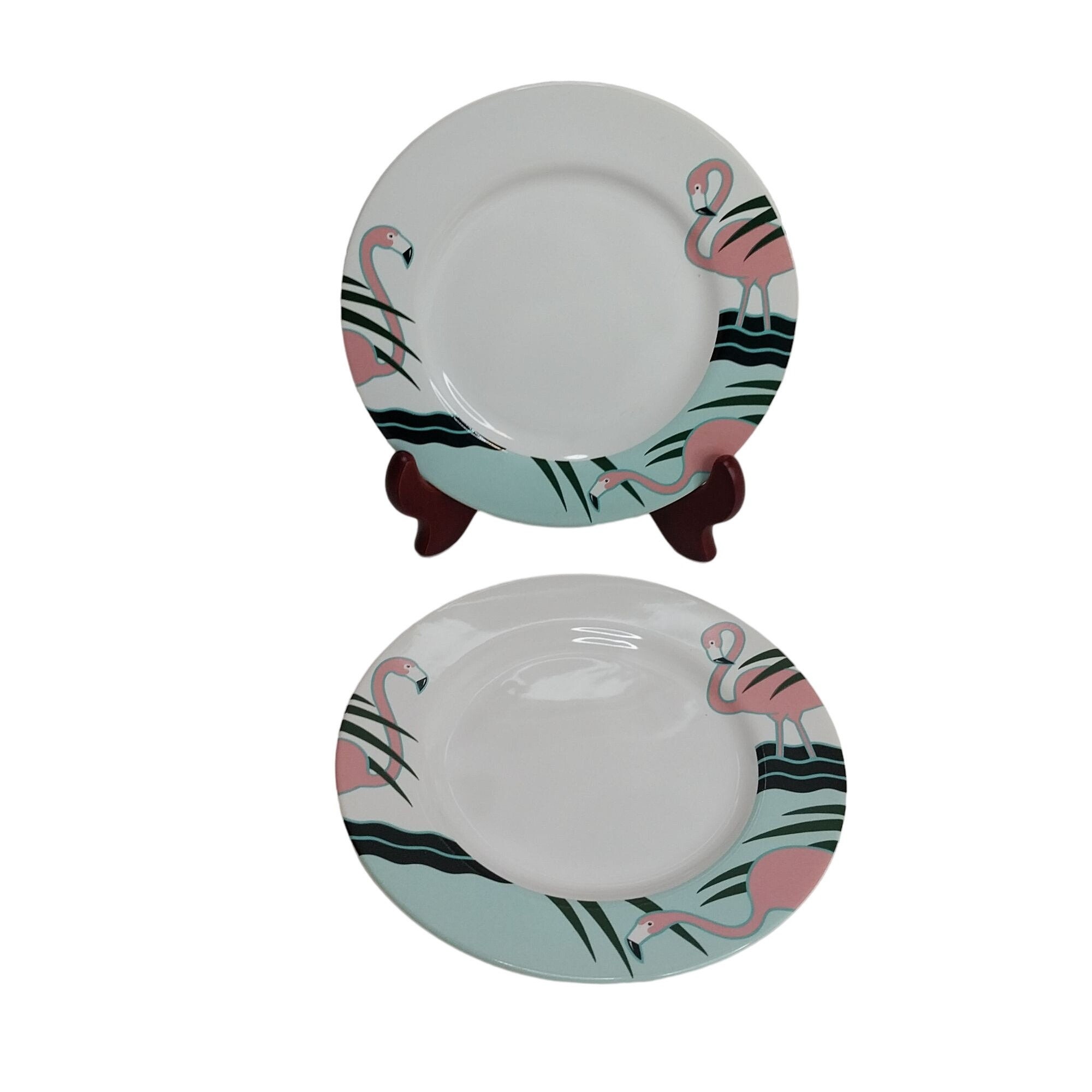 Pink Flamingo Salad Plates Set: Vandor Palm Beach, 1985
