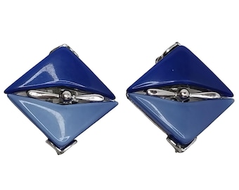 Vintage Niebieskie Geometryczne Kolczyki Klip-On Lata 80-te Retro