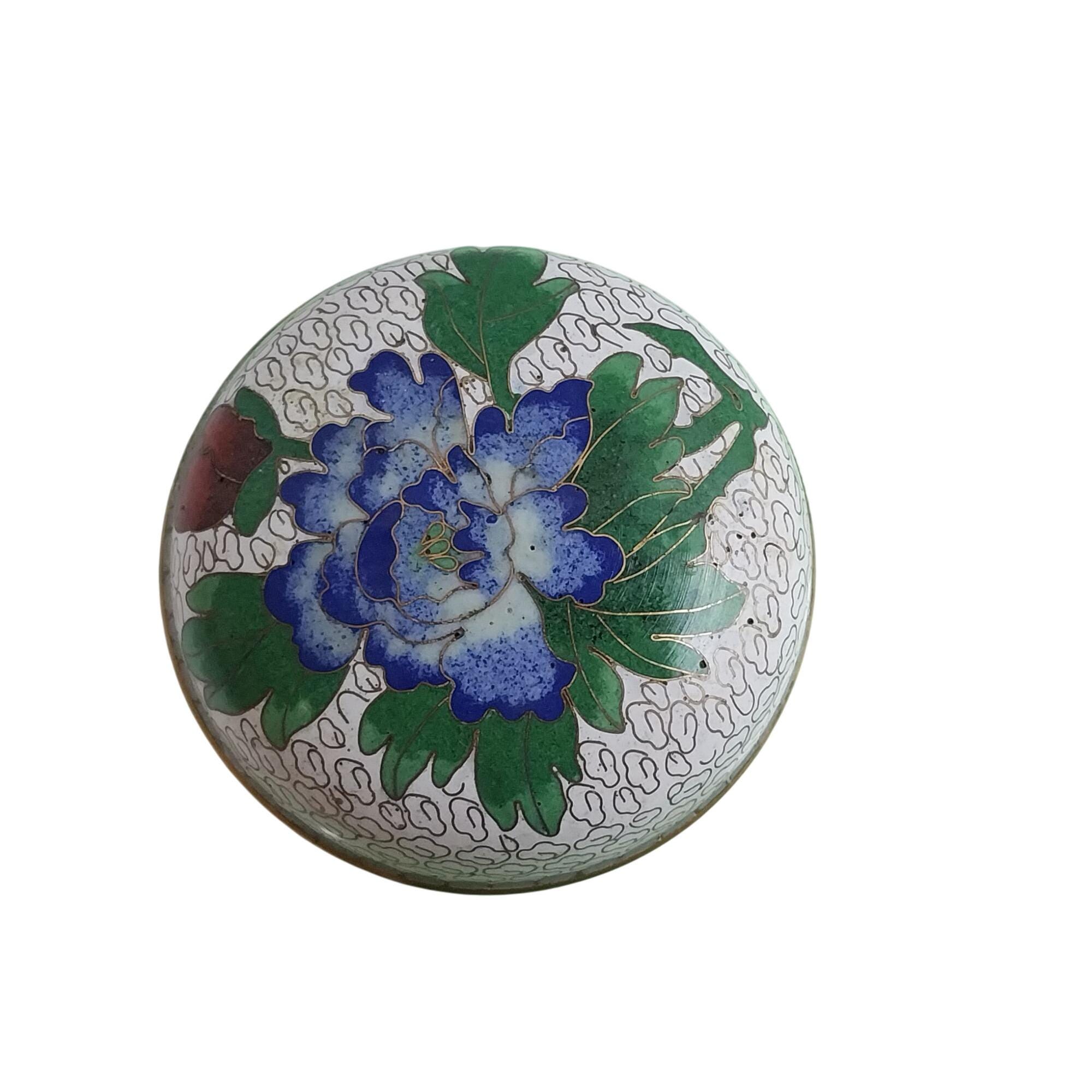 VTG 七宝焼き 小物入れ ジュエリーボックス ブルー レッド 花柄