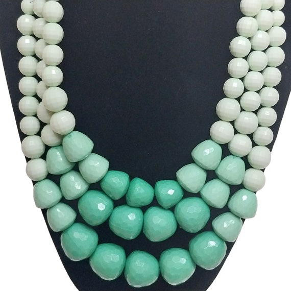 Vintage Green Necklace & Earrings Three Strand La… - image 2