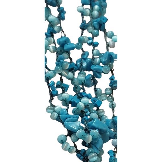 Handcrafted Multi-Strand Blue Shell Chip Beaded N… - image 4