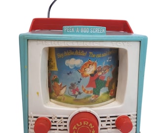 Fisher Price Color TV Music Box Toy Double Screen Vintage Peek A Boo Screen